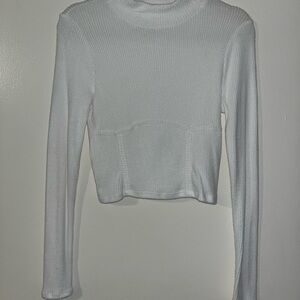 White Ribbed Long Sleeve Top